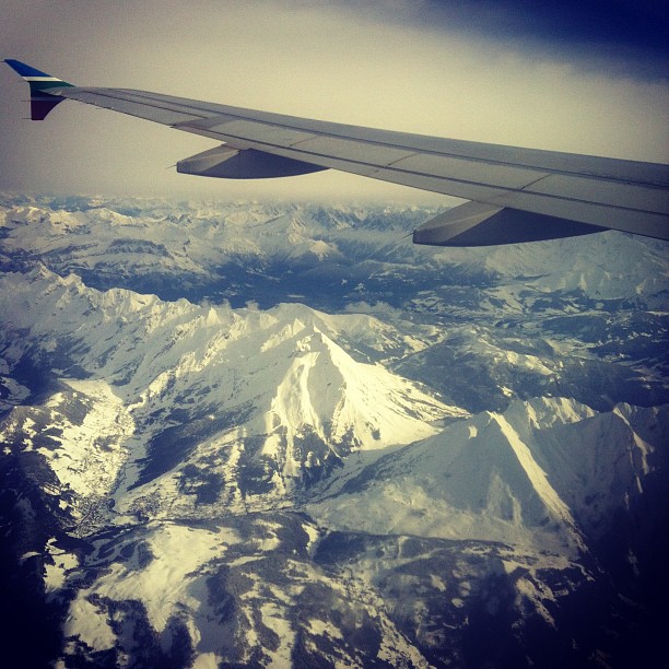 Flying over the Swiss Alps on my way to Beirut in December 2012 © Will Travel for Food
