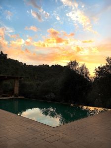 Sunset over the pool at Bouyouti in the Chouf region